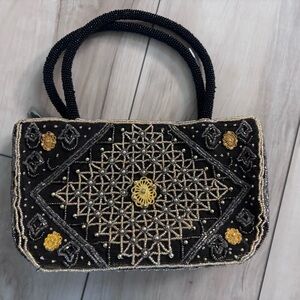 Elegant Black and Gold Beaded Handbag